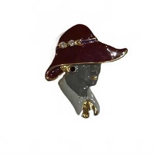 Woman with Red Hat Brooch / Red Hat Society / EUC